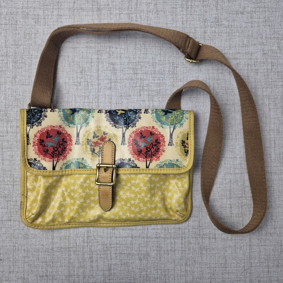 Fossil Key-Per Vintage Crossbody Bag Coated Canvas Tree Bird Nature Print Y2K - Picture 6 of 13